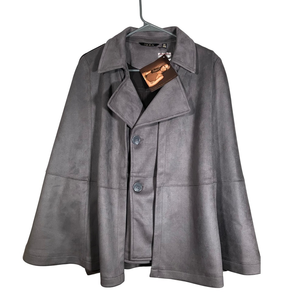 IMAN Gray Faux Suede Cape Vest Set Sleeveless Jacket XS New With Tags